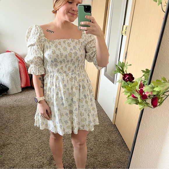 NWT French Connection Doris Smock Mini Dress - Women's Size 8 - Blue / Yellow - Picture 9 of 13